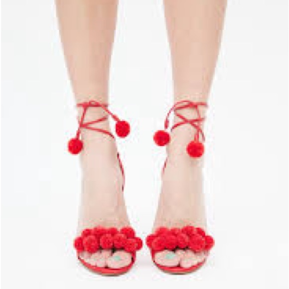 Aquazurra Pom Pom Block Heels with wrap closure - Picture 3 of 14
